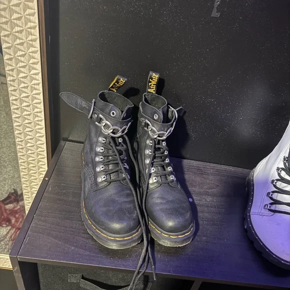 Dr. Martens Black Leather Boots with chain strap - Picture 1 of 4